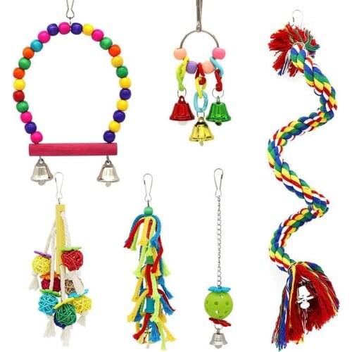 Birds Swing Toys,Parrots Chewing Hanging Perches With Bells Toys For Love Birds Budgie Macaws Cockatiels Parakeets African Grey
