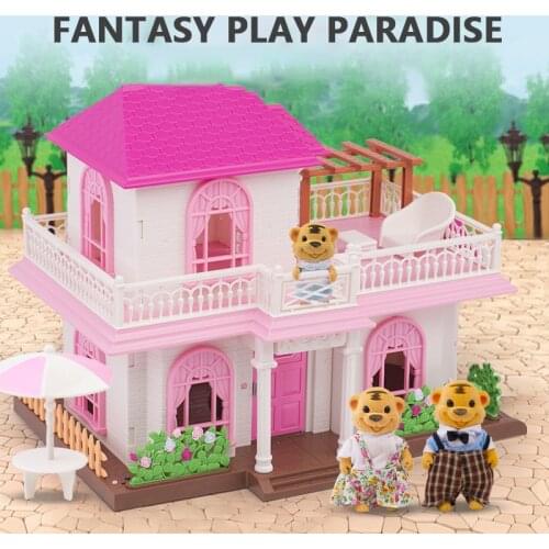 Forest Family Furniture Simulation Model Villa Kids DIY Montessori Pink House Miniature Dollhouse Girls Playhouse Playsets Gift