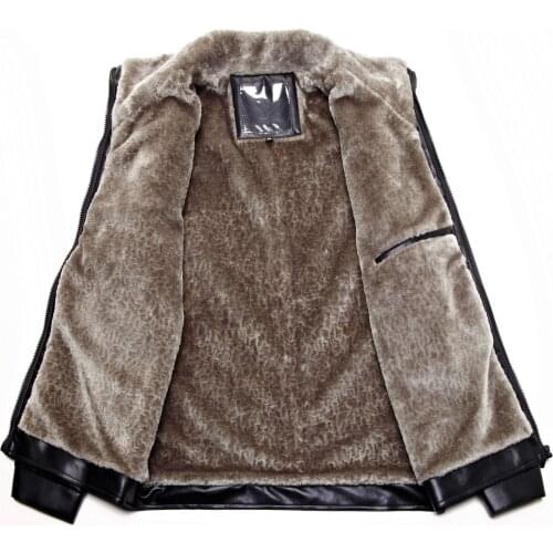 Plus Size Dad Leather PU Coat Washed Leather Haining Fur Men Thick Velvet Padded Dad Men Jacket High Quality In Stock