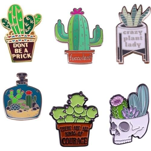 Cactus enamel pin green plants brooch cute gardener gift cacti nature decor