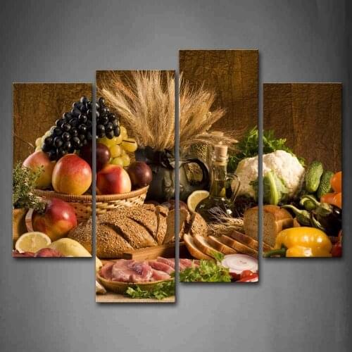 Framed 4Pcs/Set delicious food series Picture Print Painting Modern Canvas Wall Art for Wall Decor Home Decoration Artwork