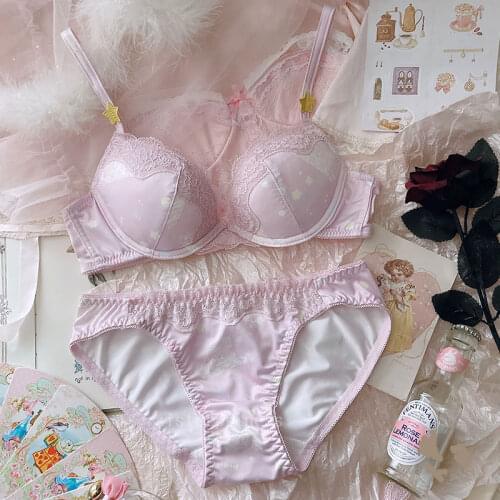 Girls Underwear Sets Cute Fantasy Gemini With Steel Ring Large Size Lingerie Panties Suit Deep V Gathering Bra Briefs Set