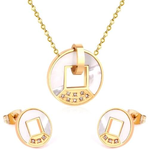 LUXUKISSKIDS Cute Style Shell Necklace Earring Sets Fashion Stainless Steel Jewelry Sets Costume Jewelry
