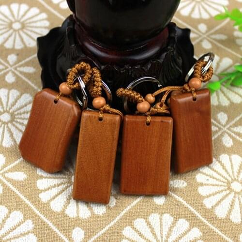 Creative Keychain Mahogany Wooden Keyring Rectangular Blank Engraving DIY Key Holder For Men Women Pendant Gifts Wholesale