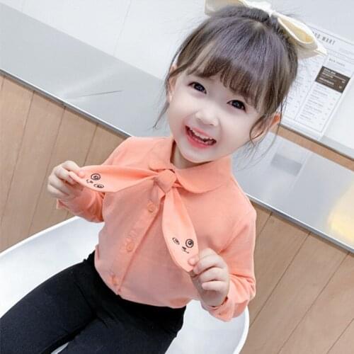 DFXD Baby Girls Lovely Cat Long Sleeve Shirts 2020 Autumn New Arrival Cotton Bow Collar Single-breasted Blouse Kids Tops 2-7Yrs