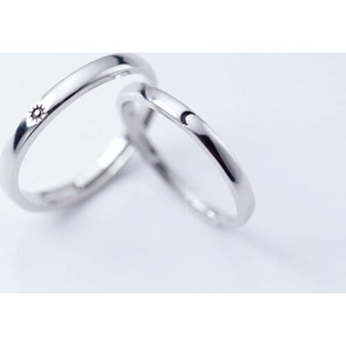 Fashion Simple Opening Sun Moon Ring Minimalist Silver Color Sun Moon Adjustable Ring For Men Women Couple Engagement Jewelry