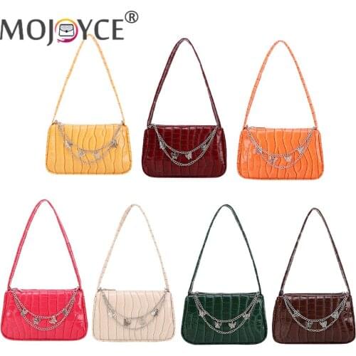 Fashion Women Shoulder Bags Zipper Butterfly Chain Pure Color Fashion PU Leather Ladies Shoulder Underarm Handbags