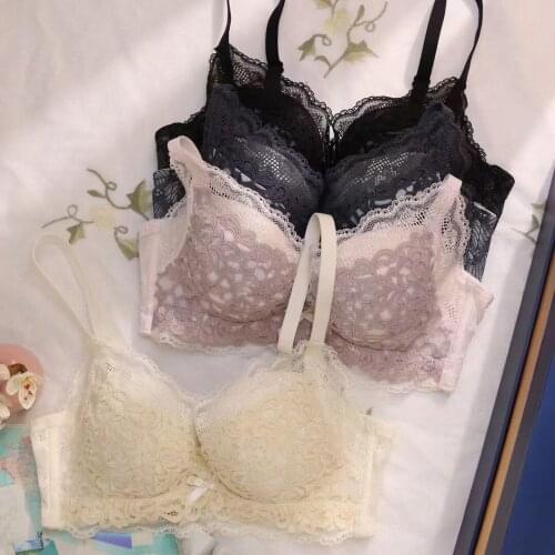 Adjustable Underwear Female Small Breast Push up Side Gather Cotton Thick Bralette Panties No Wire Accessory Breast Lace Bra Set
