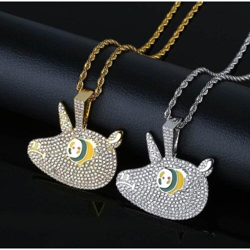 Cartoon Unicorn Pendant Necklace New Arrival Mens Hip Hop Jewelry 2 Colors Micro Pave Zircon Iced Out Necklace