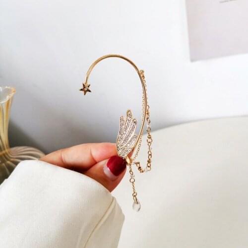 New Korean Style Angel Wing Ear Cuff Star Crystal Without Piercing Clip On Earrings for Women Banquet Party Romantic Jewelry