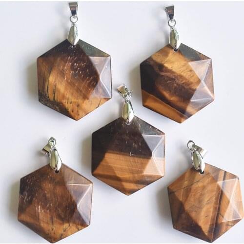 Natural Tiger Eye Stone Necklace Pendant Polygon Shape Pendant for Jewelry Making DIY Necklace Wholesale 5pcs/lot free shipping