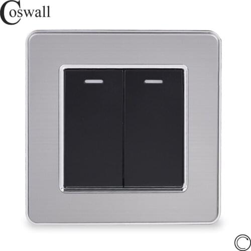 Coswall Stainless Steel Panel 2 Gang 1 Way Reset Switch Pulse Switch Momentary Contact Switch Push Button Wall Light Switch 16A