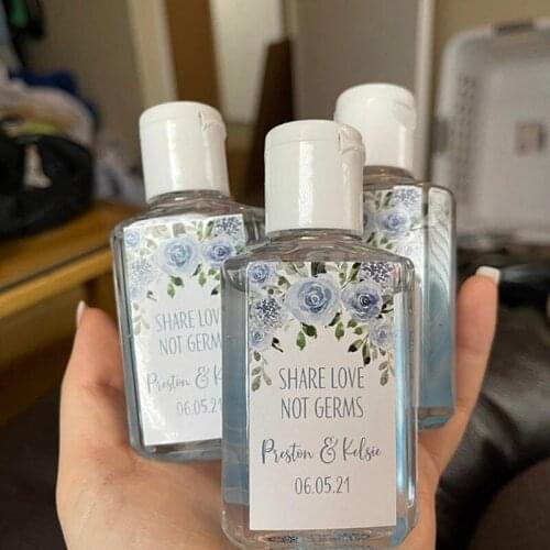 Custom Hand Sanitizer Labels,Greenery Wedding Sanitizer Favor Stickers,Personalized "Share Love Not Germs"Sanitizer Stickers