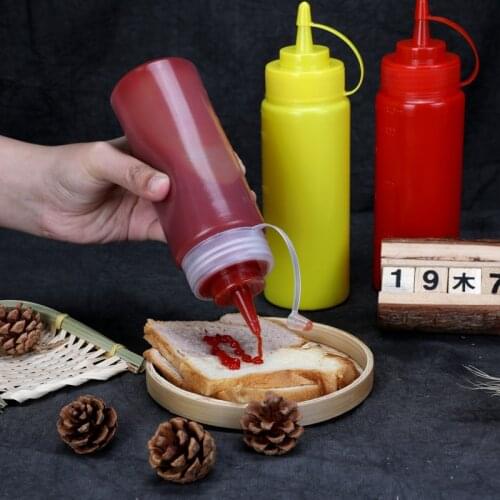 250ML 340ML 680ML Condiment Bottle Plastic Squeeze Squirt Bottle with scale Tomato sauce salad dressing Bottles 1PCS