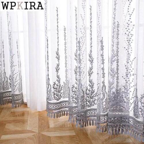Luxury Lace Grey Embroidery Voile Curtain for Living Room Sheer Mesh Fabric Tulle Curtain for Bedroom Window Drape S560#C