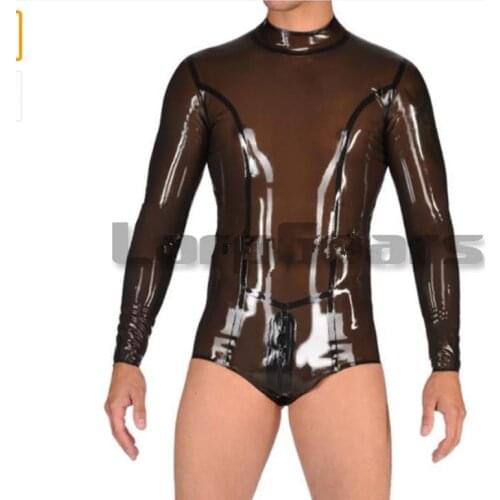 Handmade Transparent Black Latex Catsuit Men Sexy Zentai Latex Rubber Swimsuit Plus Size Custom Made