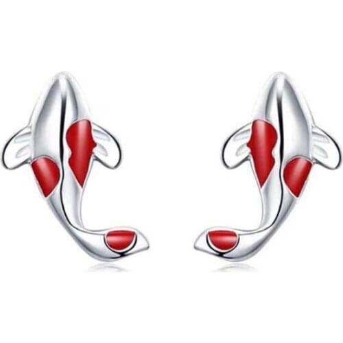 Koi Red Stud Earrings Fish Ear Studs Valentines Day Jewellery Gift for Women Girls