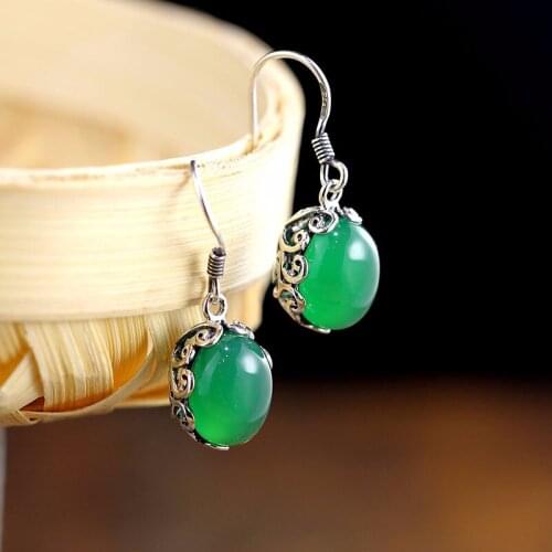 Vintage Real Chalcedony Drop Earrings For Women Real 925 Sterling Silver Fine Jewelry Anniversary Engagement Gift