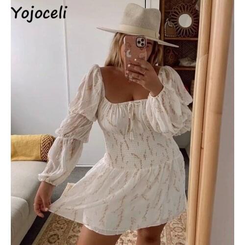 Yojoceli Vintage print chiffon women autumn dress Casual party cool ruffle dress Sexy elegant short female dress vestidos