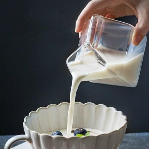 Glass Milk Cup Square Milk Box Microwave Oven Can Heat Creative Breakfast Cup