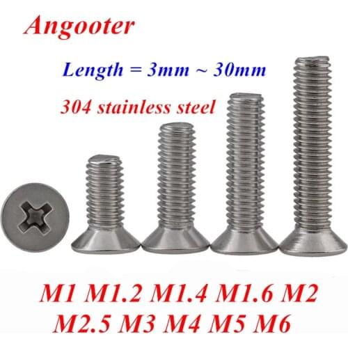 DIN965 GB819 304 Stainless steel Flat head countersunk screw phillips micro machine screws M1 M1.2 M1.4 M1.6 M2 M2.5 M3 M4 M5