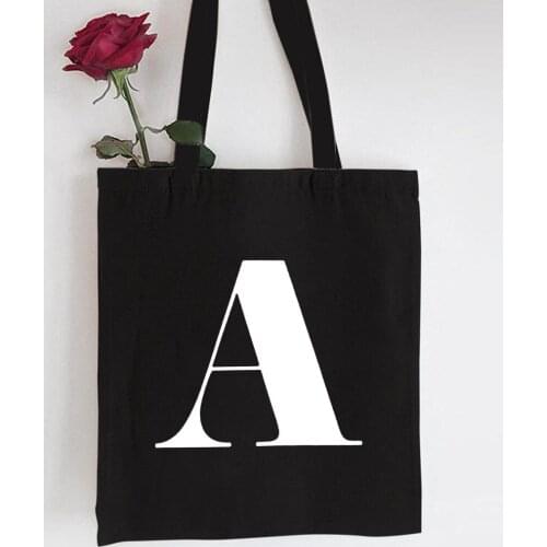 Harajuku High Capacity Women Handbag Canvas Black Bag Reusable Shopper English Alphabet Letter Shopping Bag Personalised Tote