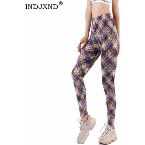 INDJXND Women Fitness Legging Mujer Sexy Push Up High Waist Colorful Grid Activewear Gym Feminina Spandex Knitted Girl Bottom