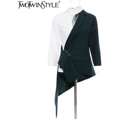 TWOTWINSTYLE Irregular Hit Color Womens Blazer Lapel Collar Three Quarter Sleeve Tunic Female Suit 2020 Fashion Clothing Tide
