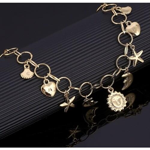 Women Charm Heart Bracelet Gold Color Beaded Star Bracelet New Trendy Sun Moon Hand Chain Jewelry