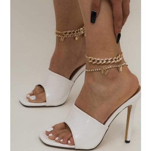 2021 Fashion Beach Crystal Butterfly Anklet for Women Cuban Chain Punk Ankle Bracelet on Leg Foot Bracelets Bohemian Jewelry