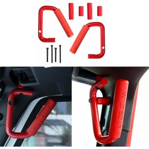 1Pair Rear Grab Handle Roll Accessories Front & Rear Red Solid Steel Grab Handle for 2007 - 2017 Jeep Wrangler JK 4-Door Black G