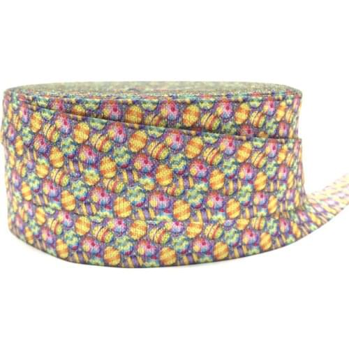 10 yards Good Quality 5/8" Easter Egg Print Fold Over Elastic FOE Ribbon DIY Hair Accessories Webbing Wristband Bracelet Sewing
