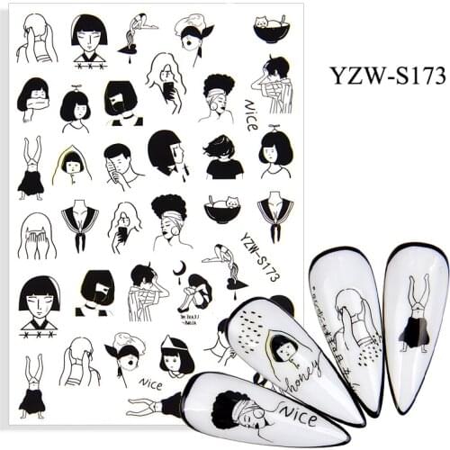 3D Stickers for Nails Summer Self-Adhesive Stickers Fashion Brunette Girl Ponytail Nail Art Decorations Nail Foil Accessories