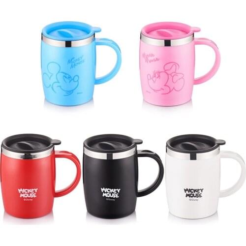 400ML Disney Mickey Minnie Cartoon Water Cup with Lid Handle 316 Stainless Steel Coffee Mug Office Home Milk Drinkware Gifts
