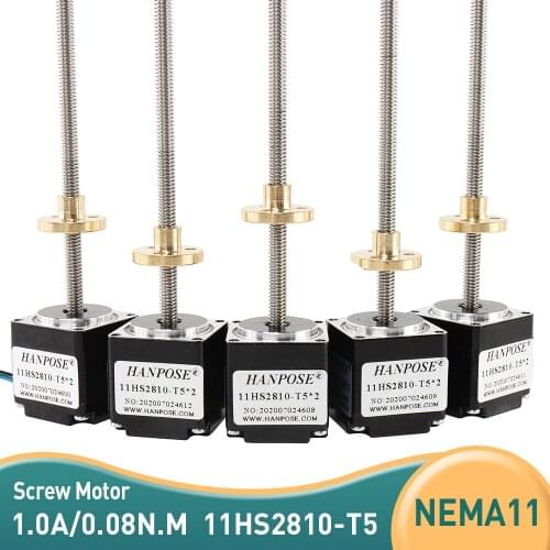 5pcs NEMA11 11HS2810S-T5*2 trapezoid Screw stepper motor lead 2mm L200/250/300MM For 3D Printer Monitor Equipment