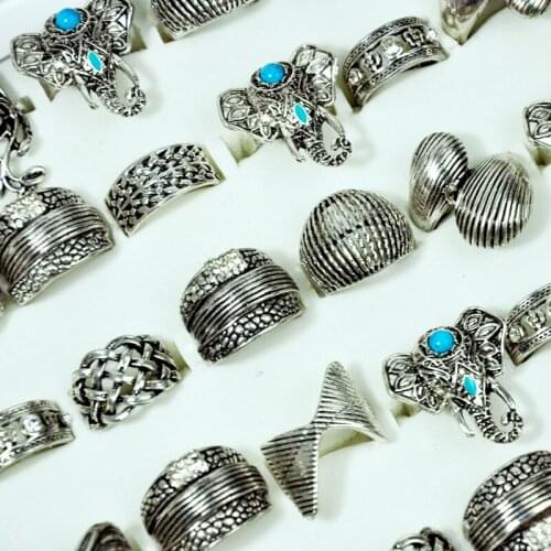 5Pcs Fashion Women Vintage Jewelry Mixed Style Elephant Ancient Silver Color Womens Rings Lots Wholesale LR4104