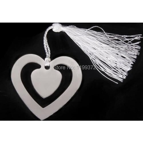 500pcs Love Story Heart Bookmark Wedding Favour Gift Bridal Shower w/Tassel Bomboniere Silver Bookmarks