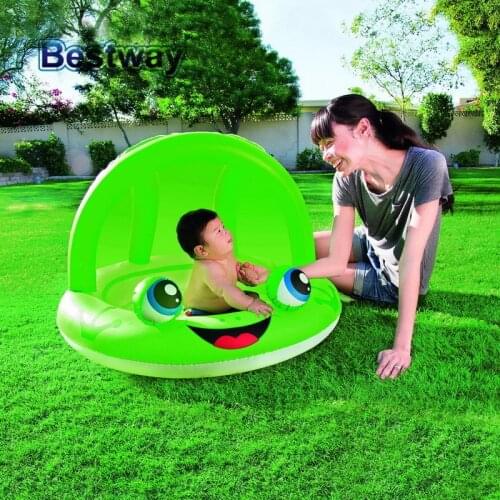 52189 Bestway Dia 97xHt66cm Baby Play Pool wz Shield Dia38"xHt26" Inflatable Shaded Play Pool for Baby Grass Toy in Green & Red
