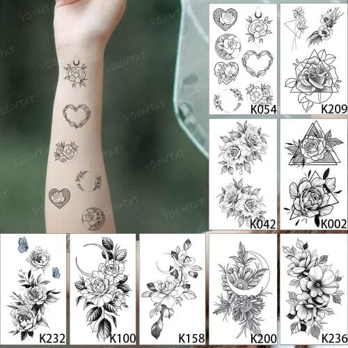 9PC Rose Flower Waterproof Temporary Tattoo Sticker Set Peony Henna Flash Tatoo Woman Child Wrist Ankle Body Art Fake Tatto Man