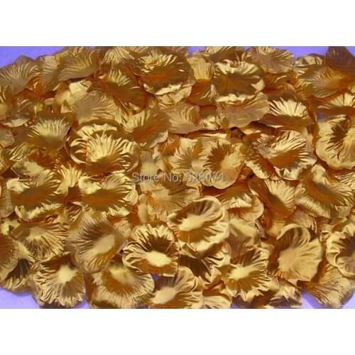 Free Shipping 1200pcs/lot Wholesale Fashion Wedding Table Decorations Silk Rose Petals Gold Color