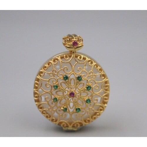 Pure 925 Sterling Silver 30*23mm Lucky Colorful Gems Jade Hollow Filigree Round Yellow Pendant For Men Women Gift