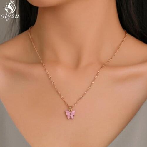 Bohemian Cute Butterfly Choker Necklaces for Women Candy Color Butterfly Necklace Animal Clavicle Chain Statement Jewelry Female