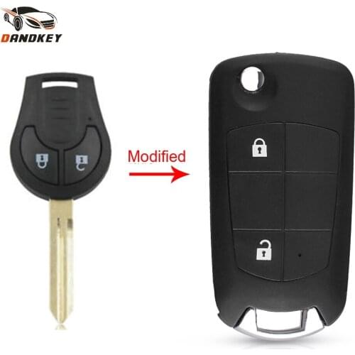 Dandkey 2 Button Car Folding Flip Key Case Shell For Nissan Sunny Versa Sylphy Tiida Modified Remote Blank Key Cover NSN14 Blade
