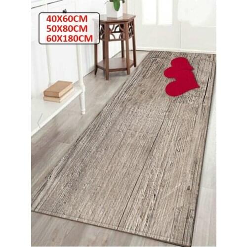 WUJIE 5 Styles 3D Printing Wood Heart Pattern Floor Rugs for Living Room Anti-Slip Kitchen Carpet Bathroom Mat Area Rug for Home