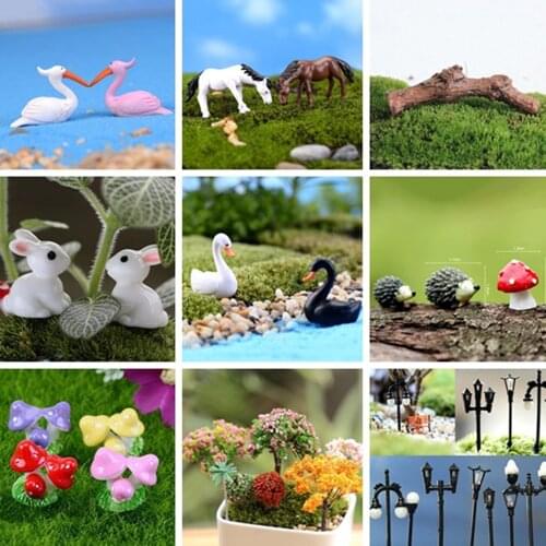 DIY Figurine Plant Pot Garden Ornament Miniature Fairy Garden Decor Flamingo Bird Rabbit Street Light Lamp Mushroom Horse Craft