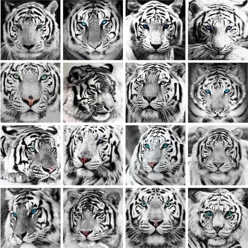 Evershine 5D DIY Diamond Painting Tiger Cross Stitch Mosaic Diamond Embroidery Black And White Animals Rhinestone Crafts Kit