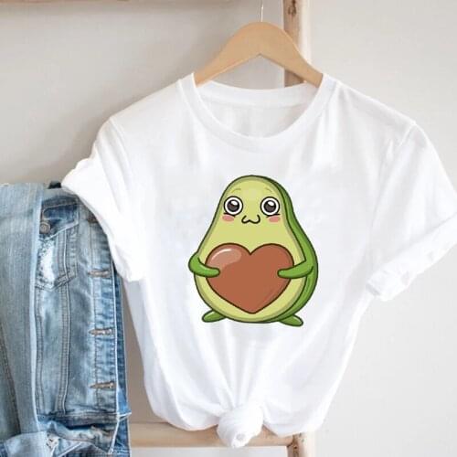 FIXSYS Kawaii Valentines Day Women Printing Avocado 90s Sweet Love Fashion Clothes Printed Tshirt Female Graphic T-shirt