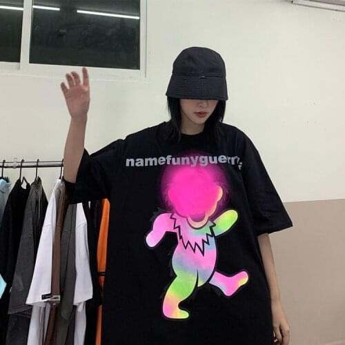 Harajuku hip hop T-shirt womens oversize loose BF Korean casual ins mens and womens street short sleeve top tees t-shirts