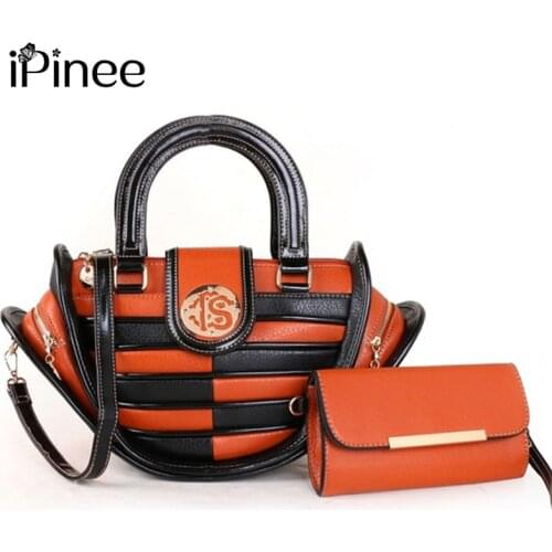 IPinee Womens PU Leather Hand Bags Panelled Handbags Set 2 with Lady Clutch Purse Vintage Shoulder Bag Large Totes And Wallets