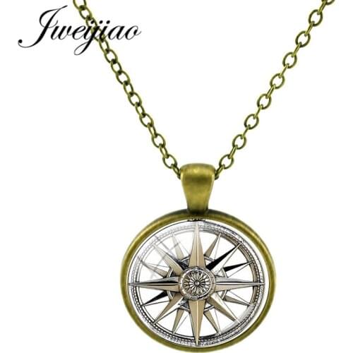 JWEIJIAO Antique Bronze Steampunk pendant Necklace Glass Cabochon Vintage Sailing Necklace Jewelry Cp04